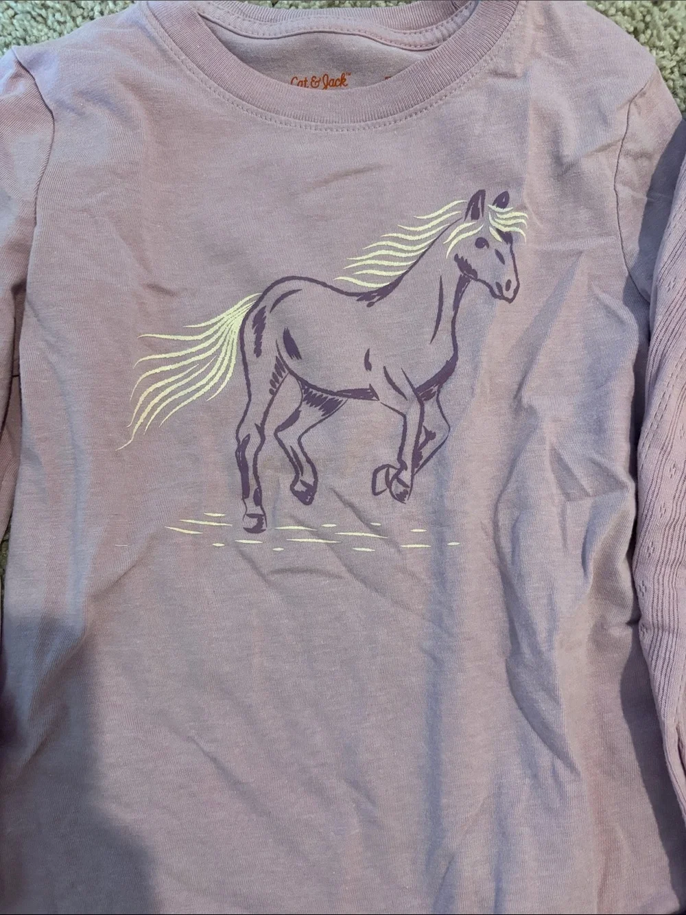 Girls' Lavender Long-Sleeve Tops - Horse Graphic & Ruffle Hem